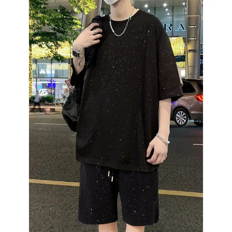 男士套装Men's Summer Thin Short Sleeve T-Shirt Loose Fit Casual Sports Shorts Trendy Brand Basketball Uniform