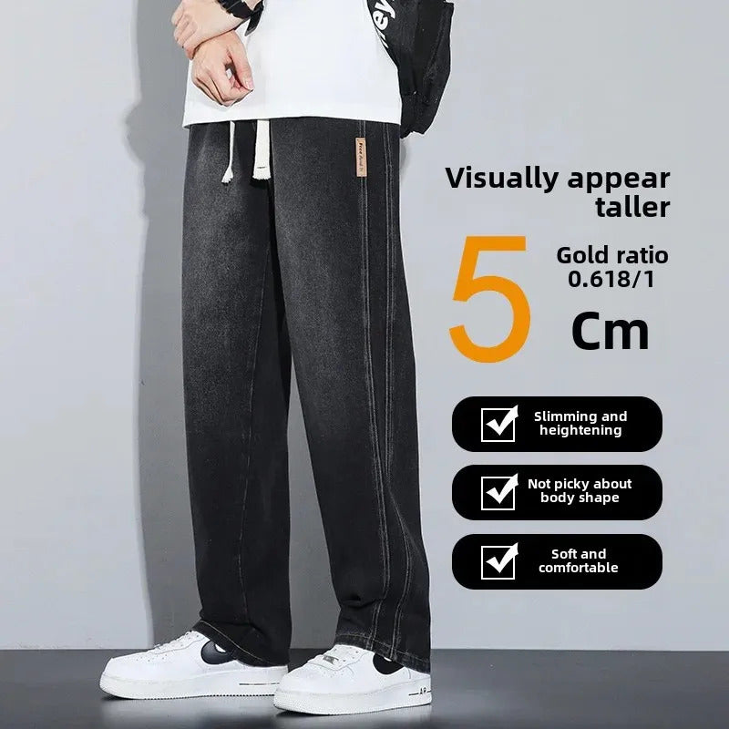 牛仔裤男American Style Vintage Distressed Jeans Men's Straight-Leg High-End Feel Cargo Pants Casual Scene Bootcut Pants Design