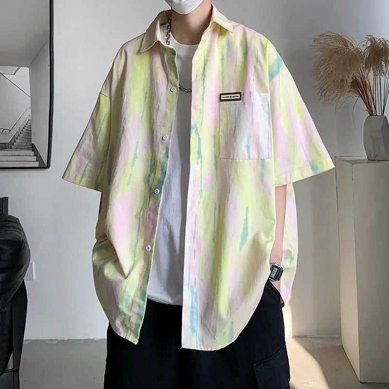 衬衫男Elegant Fashion Harajuku Slim Fit Ropa Hombre Loose Casual Sport All Match Outerwear Pointed Collar Button Short Sleeve Shirt