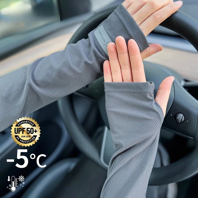 防晒冰袖女UV Solar Arm Sleeves Men Cycling Mask Long Sleeve Ice Silk Driving Arm Cover Sun-protective Summer Women Anti-Sunburn Cool Muff
