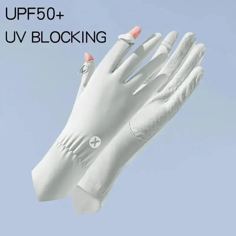 防晒手套女Thin Ice Silk Women's Sunscreen Gloves for Women and Men Driving Electric Motorcycles Fishing UV Protection, Anti Slip, Breathab