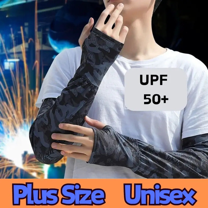 冰袖男UV Solar Arm Sleeves Unisex Cycling Fingerless Gloves 	
Cool Muff Summer Ice Silk Elastic Sunscreen Sleeves Plus Size Arm Cover