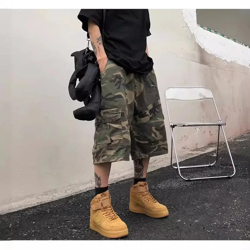 短裤男Casual Camouflage Workwear Shorts for Men Summer Fashionable Loose Fit Versatile Outerwear Korean Style 5 Inch Pants