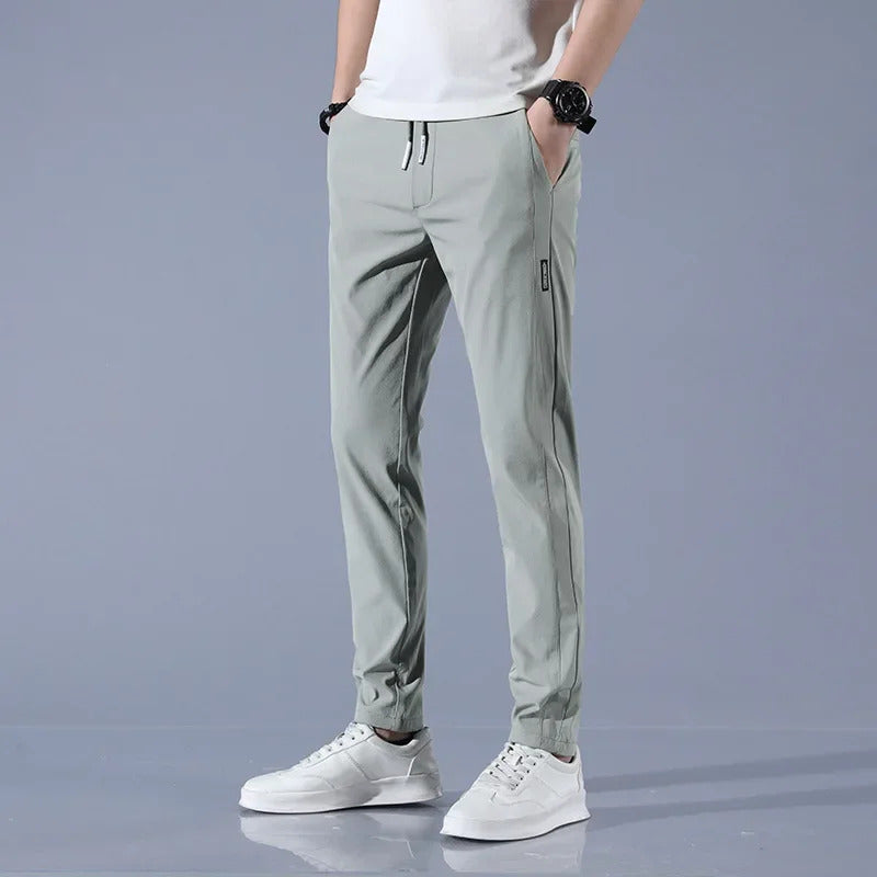 休闲裤男Men's Ice Silk Pants 2022 Summer New Black Label Thin Business Casual Pants Elastic Breathable Straight-Leg Sports Trousers