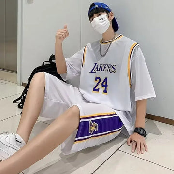 男士套装Arrival Recommended Selling Summer Sports Suit Two-piece Illusion Quick Dry Sleeves T-shirt Round Neck Mesh Men's Basketball