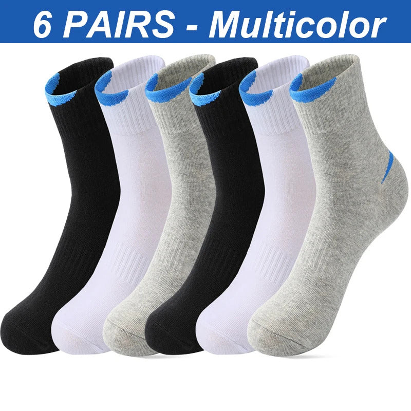 High Quality 6Pairs/Lot Combed Cotton Men's Socks Black White Casual Breathable Solid color Sport Socks EUR 38-45男士袜子