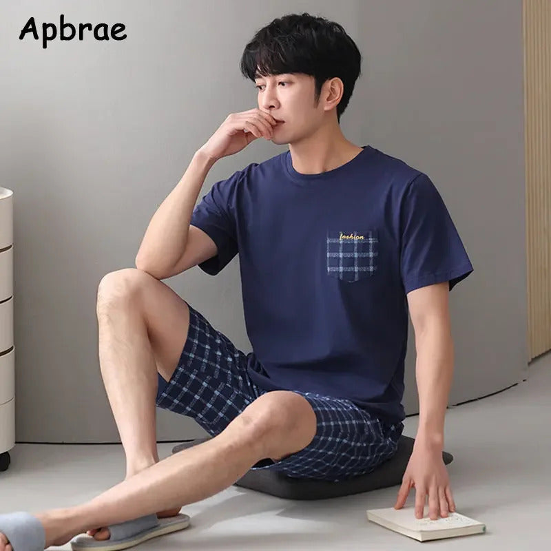 睡衣男Plus Size 4XL-7XL Short Sleeve Pajama Simple Style Men Pijamas Summer Men's Cotton Sleepwear Fashion Nightwear Loose Home Suit
