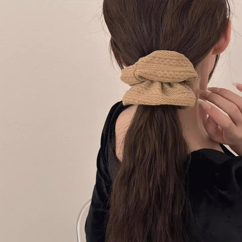 发饰3PCS/Set Vintage Knitted Pattern Brown Large Intestine Scrunchie For Women Sweet Hair Band Hair Tie Rubber Band Hair Accessories