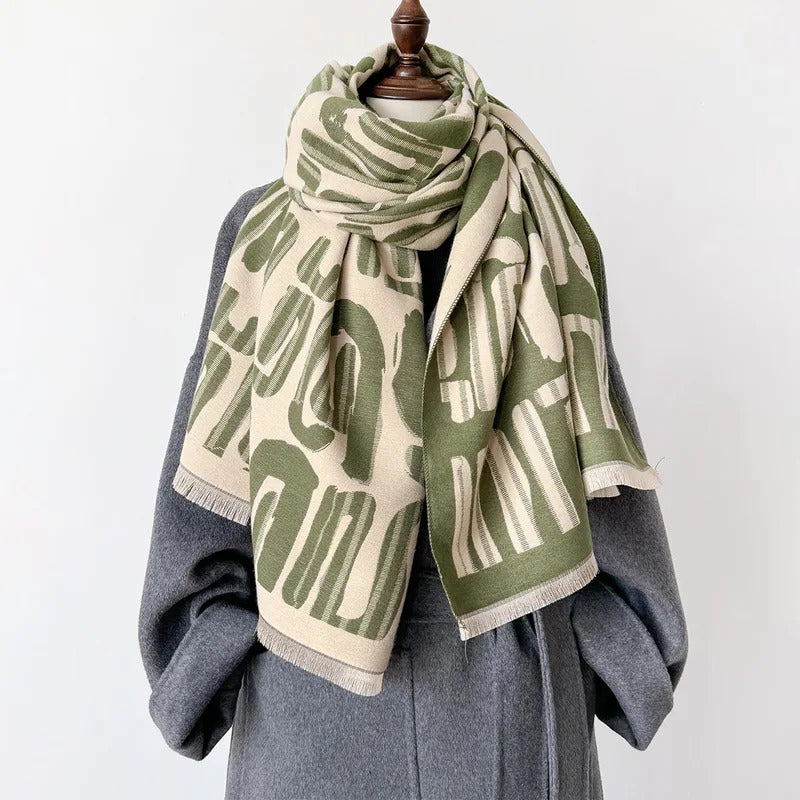 丝巾女New Luxury Letter Geometry Print Cashmere Scarfs Women Warm Autumn Large Wraps and Shawls Lady Winter Pashmina Bufanda Tassels