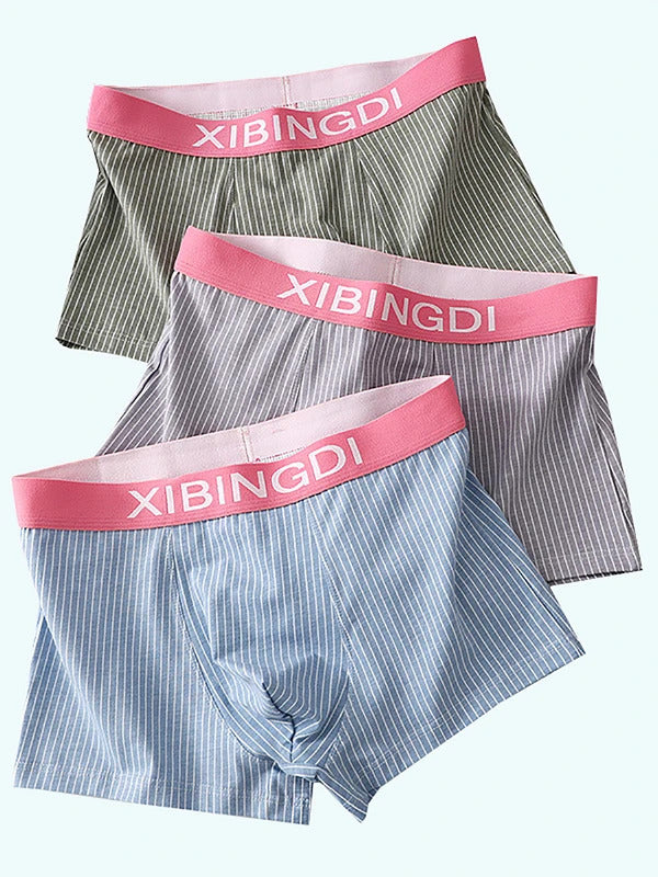 内衣男3PCS new striped personality boxers Breathable and comfortable men's underwear