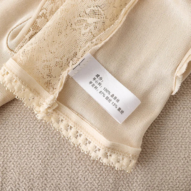 防晒手套女Women Mulberry Silk Sunscreen Touch Screen Sun Glove UV Protection Summer Thin Breathable Driving Flower Lace Sleep Mitten