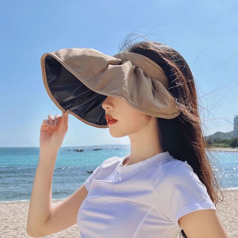 帽子女Summer Shell Sunshade Hat UV Protection Dual Use Hair Hoop Sun Hat for Women Outdoor Beach Soft Foldable Wide Brim Bucket Caps