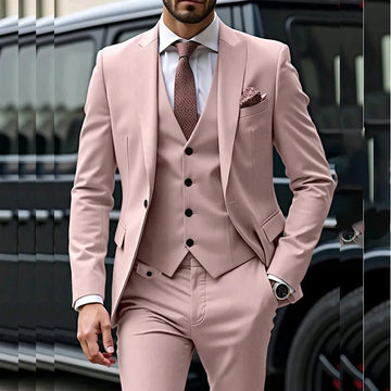 礼服男Luxury Wedding Pink Suits for Men Elegant Groom One Button Peak Lapel Blazer High Quality 3 Piece Jacket Pants Vest Sets