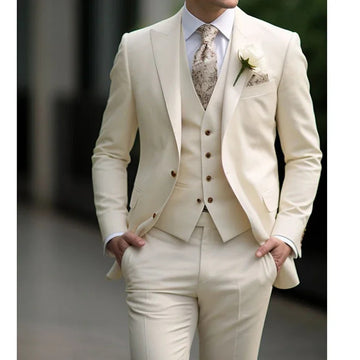 礼服男High Quality Elegant Wedding Men Suits Solid Color Peak Lapel Single Breasted Formal Blazer Bespoke 3 Piece Jacket Pants Vest