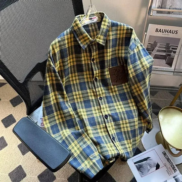 衬衫男New Spring 2023 Men's Plaid Shirt Loose-Fit Casual Long Sleeve American Style Trendy Brand Jacket For Couples
