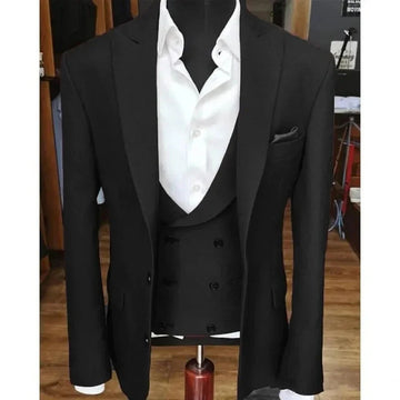 礼服男Elegant Black Suits for Men Slim Fit 3 Piece Jacket Pants Vest Costume Luxury Blazer Single Breasted Peak Lapel Wedding Full Set