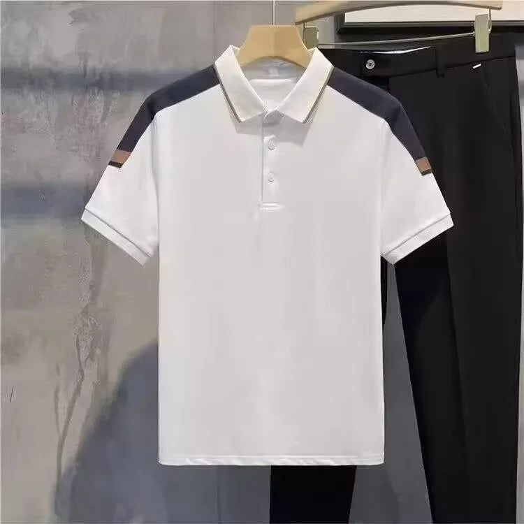 POLO男2024 New Men's Polo Shirt Short Sleeves Color Blocking Korean Style Unique Trendy Casual Summer Top For Men