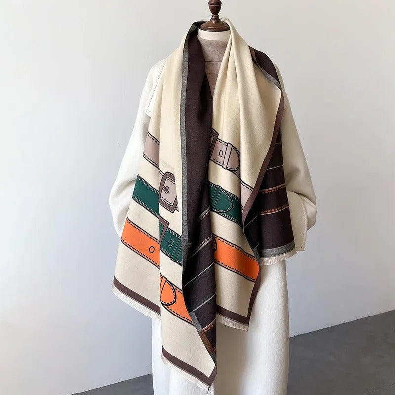 丝巾女2024 Winter New Luxury Design Floral Print Thick Cashmere Scarf Women Blanket Warm Pashmina Shawls Wraps Bufanda Poncho Echarpe