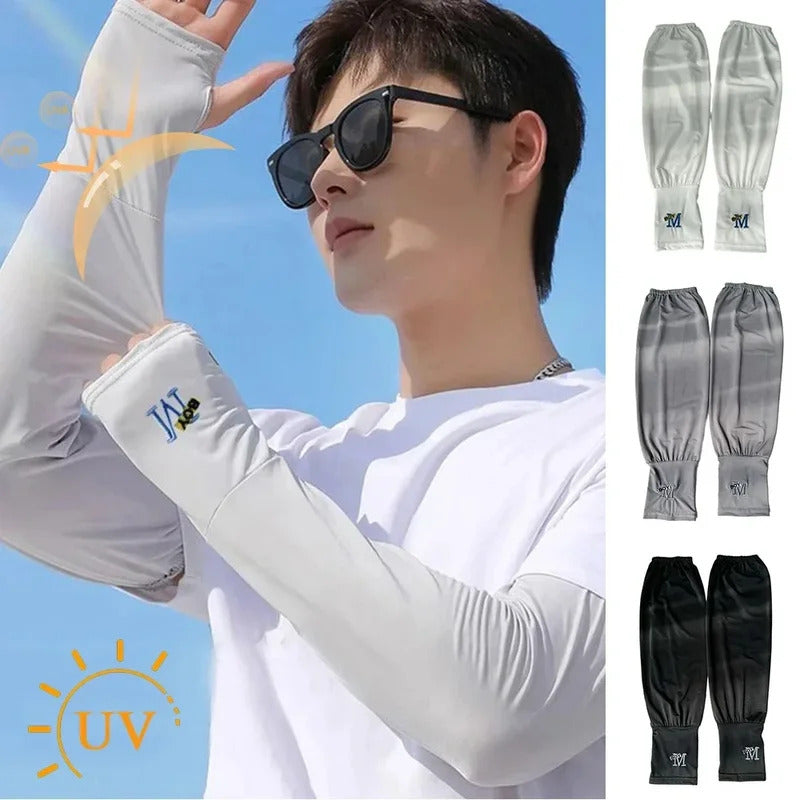 防晒冰袖女Ice Arm Anti-sunburn Sleeves Sunscreen Elastic Driving Gloves Outdoor UV Protection Arm Cover Sleeves Lightweight Cool Muff New