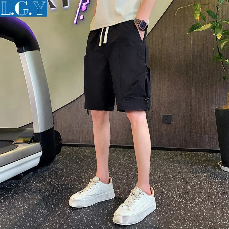 短裤男Summer Workwear Black Straight Leg Casual Shorts Men's Fashion Brand Handsome Five-Point Pants New 2024 Loose Fit Male Model