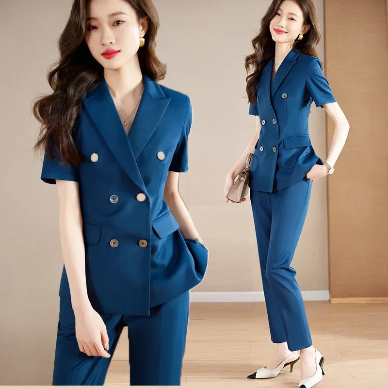 商务装女Grey Short Sleeve Suits Women's Summer Thin Style 2023 New Petite Professional Western-Style Clothes (Jacket) Formal Summer