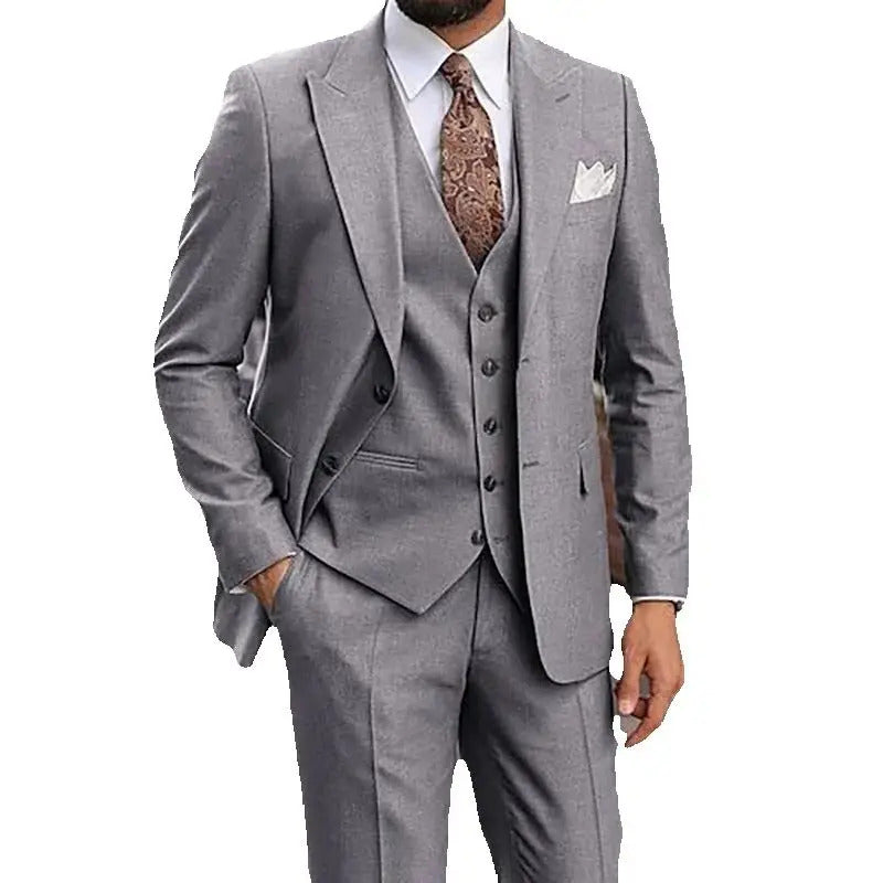 礼服男High Quality Grey Suits for Men Single Breasted Peak Lapel Slim Fit Male Clothing 3 Piece Jacket Pants Vest Full Sets Terno 2024