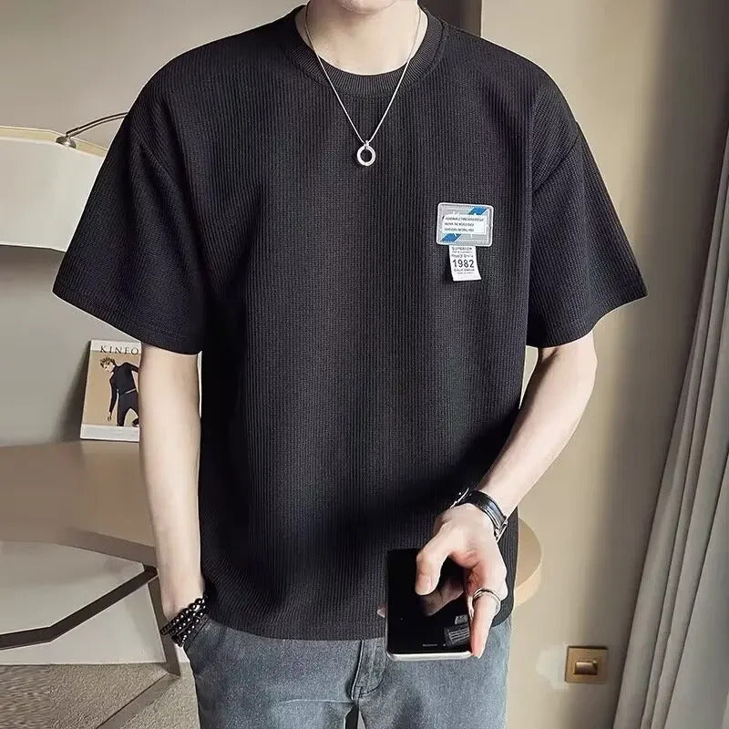 T恤男Trendy Brand Men's Half Sleeve T-Shirt Loose Fit Round Neck Summer New Arrival Walf Checks Short Sleeves Thin Top