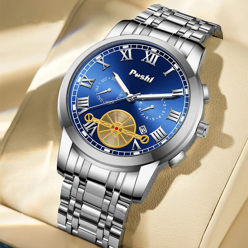 手表男手表男POSHI Men's Watch for Man Quartz Watches Male Wristwatch Luxury Waterproof Men Alloy Strap Date Business Clock
