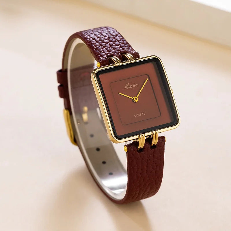 手表女Women Watch Business Light Luxury Brand Middle East Simple Square Wine Red Waterproof Belt Ladies Fashion Quartz Clock Watches