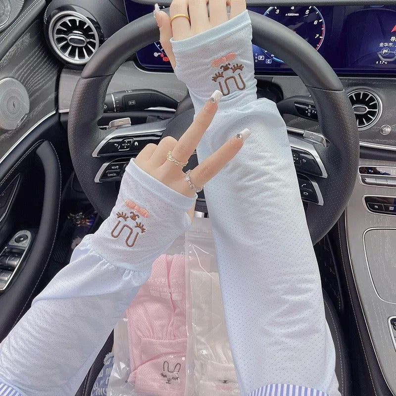 防晒冰袖女Large Size Ice Sleeve Gloves Women's Summer Driving Sun Protection Arm Sleeves Loose Breathable Arm Guard UV Outdoor Oversleeves
