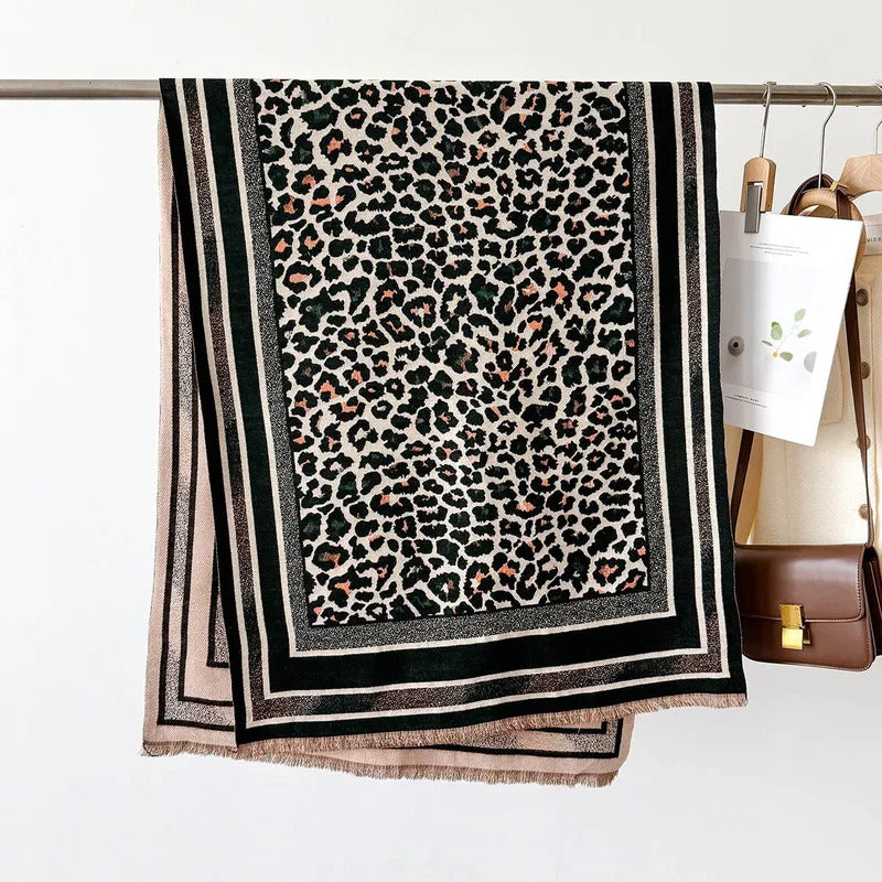 丝巾女2024 Winter retro Leopard Print Cashmere Scarf Women Shawl and Wrap Female Autumn Thick Warm Outdoor Neck Blanket Poncho Echarpe