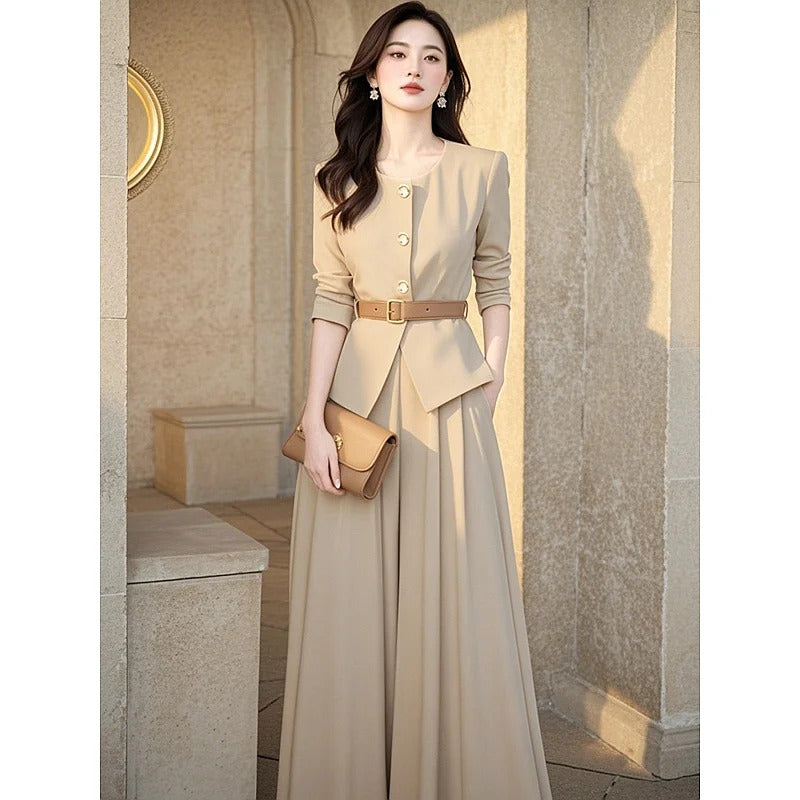 商务装女Autumn New Elegant Women's Party Suit French Fashion Single Breasted Short Jacket Top + Wide Leg Pants 2 Piece Set 479P