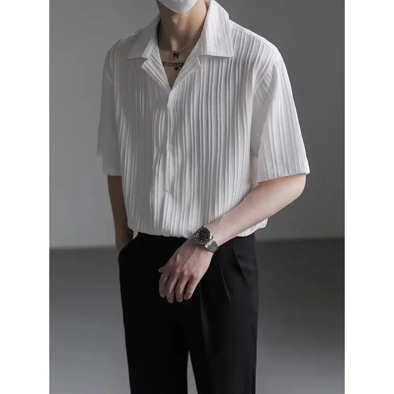 衬衫男Luxury Draped Trendy Short Sleeve Shirt Men's Wear Summer Top Korean Loose-Fit Half Sleeve No Ironing Shirt