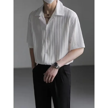 衬衫男Luxury Draped Trendy Short Sleeve Shirt Men's Wear Summer Top Korean Loose-Fit Half Sleeve No Ironing Shirt