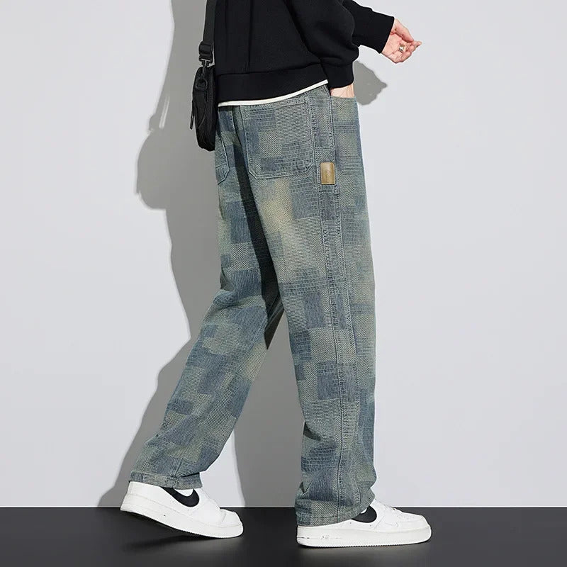 牛仔裤男Trendy American Style Wide-Leg Jeans For Men New Arrival Fall/Winter European Fashion Versatile Street Casual Trousers