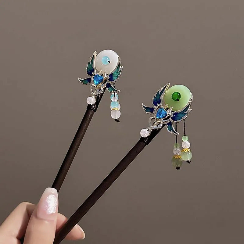 发饰Classic Chinese Wooden Tassel Hair Stick for Women Flower Fresh Pearl Handmade Hairpins Charm Jewelry Accessories Hair Ornaments