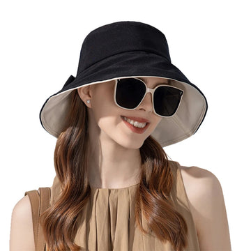 帽子女Women Summer Sun Protection Bucket Hat with Bow-tie Lady Elegant Sunscreen Beach Cap Outdoor Wide Brim Headgear Wholesale New in