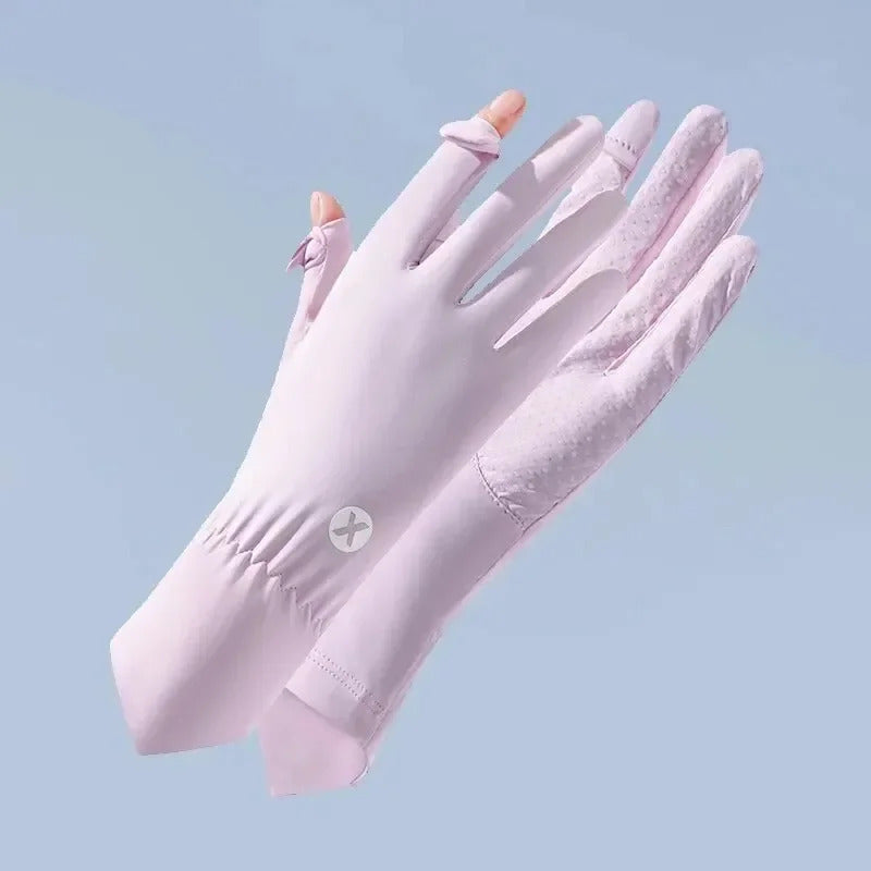 防晒手套女Thin Ice Silk Women's Sunscreen Gloves for Women and Men Driving Electric Motorcycles Fishing UV Protection, Anti Slip, Breathab