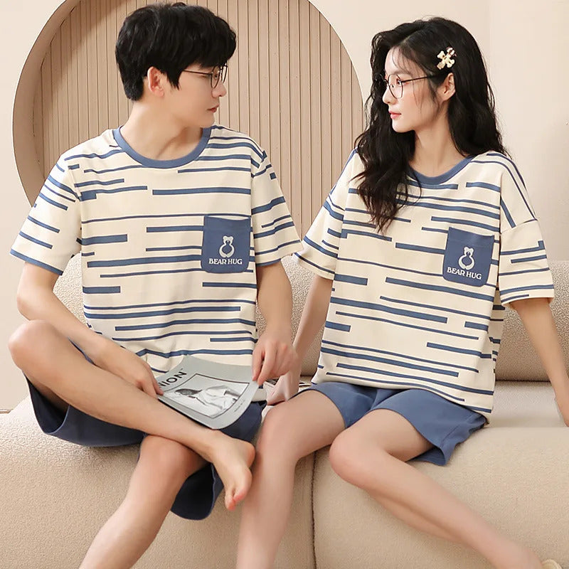 睡衣男Summer Ladies Cotton Pajama Sets Men's Homewear Couples's Casual Fashion Pijamas Thin Pyjamas Female Sleepwear Male Pjs