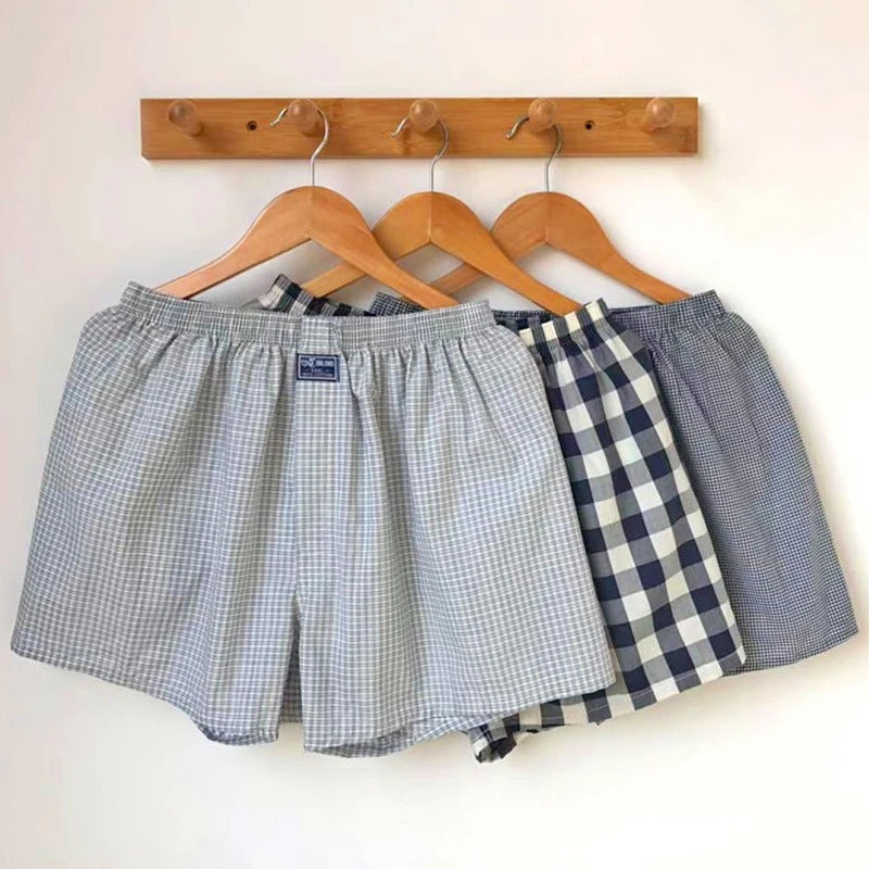 内衣男Men's 100 Cotton Sleep Plaid Underpants Underwear Shorts Casual Comfortable Homewear Striped Beach Boxers Panties