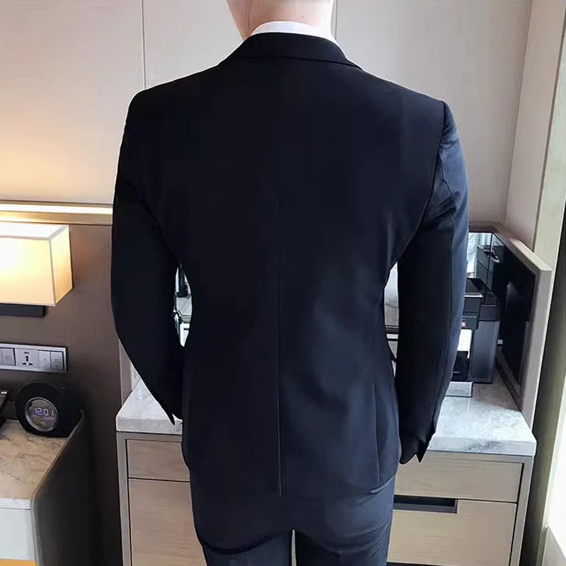 商务装男S-7XL ( Jacket + Vest + Pants ) Mens Suit Solid Color Mens Classic Suits Red Prom Suit Black White Blue Slim Groom Wedding Dress