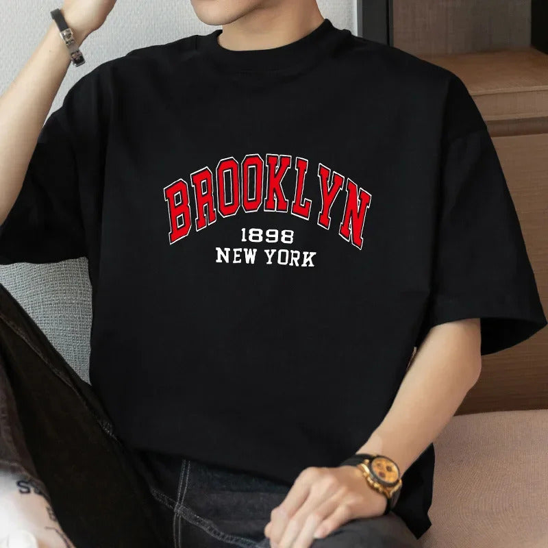T恤男Men's 260g Heavy Cotton Short Sleeve T-Shirt American Style Trendy Loose Fit Round Neck Top Summer Casual Wear