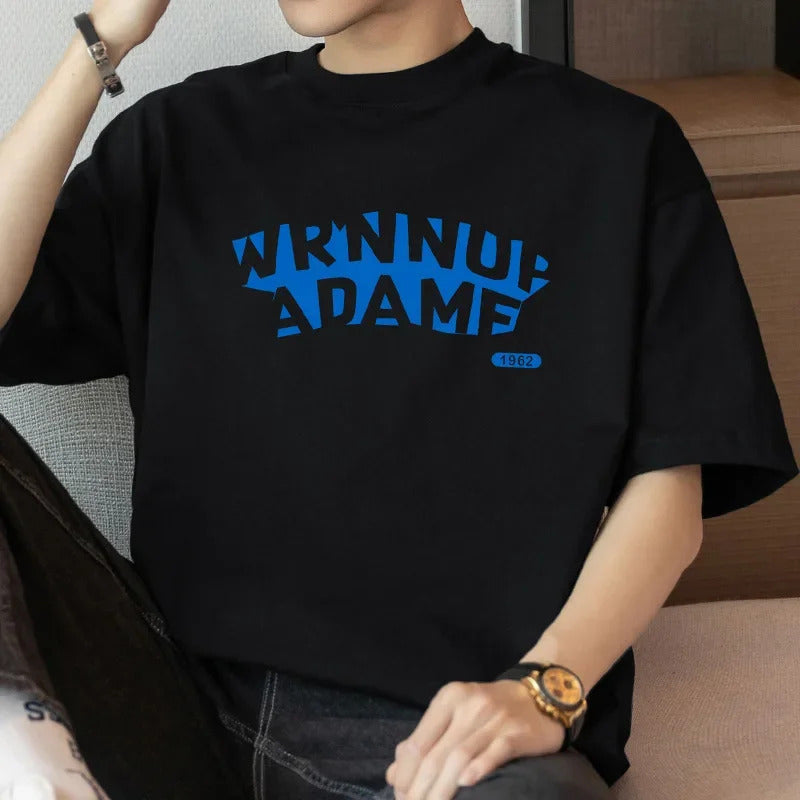 T恤男American Style Heavy Cotton T-Shirt For Men Short Sleeves Trendy Loose Fit Round Neck White Top Cotton Summer Half Sleeve