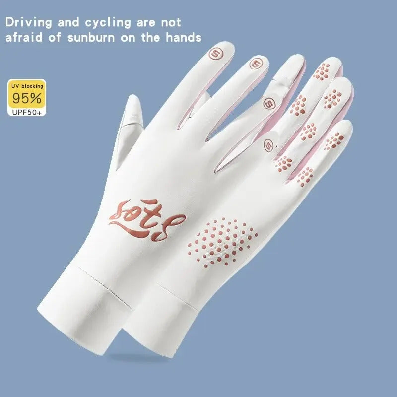 防晒手套女Summer Breathable and Sun Proof Driving Gloves Made of UPF50+cool Fabric for Outdoor Cycling, UV Protection, Anti Slip, and Touc