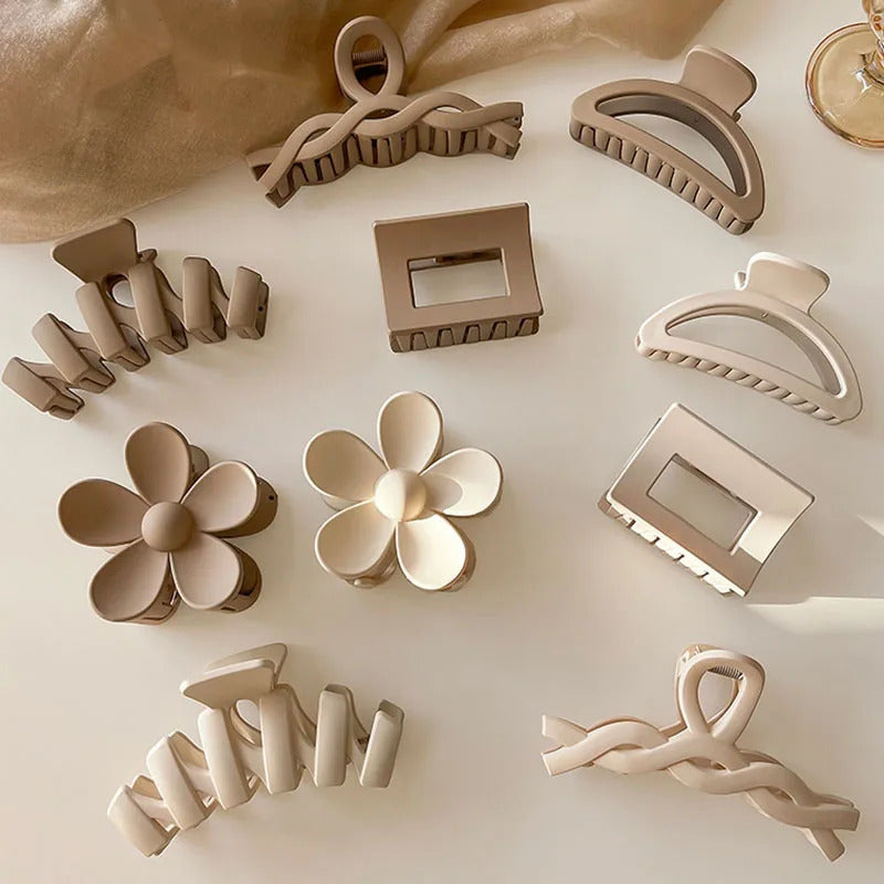 发饰Women Elegant Brown Beige Flower Geometric Hair Claw Lady Temperament Solid Hair Clip Toothed Hairpin Fashion Hair Accessories