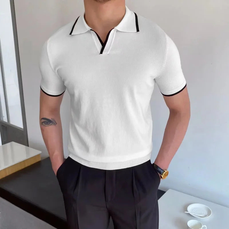 POLO男Summer Men's Knit Short Sleeve Polo Shirt Korean Style Slim Fit Solid Color Ice Silk Casual T-shirt Base Layer Top