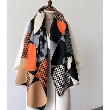 丝巾女2024 Fashion Lattice Print Cashmere Shawl Wrap Women Winter Autumn Warm Large Pashmina Bufanda Scarf Thickened Female Hijab Lady