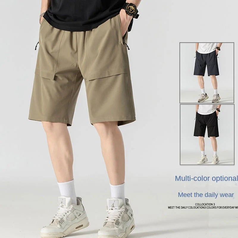 短裤男Pocket Men's Casual Summer Baggy Shorts Thin Elastic Waist Quick Dry Straight Short Cargo Pants Male Outdoor Jogging streetpants