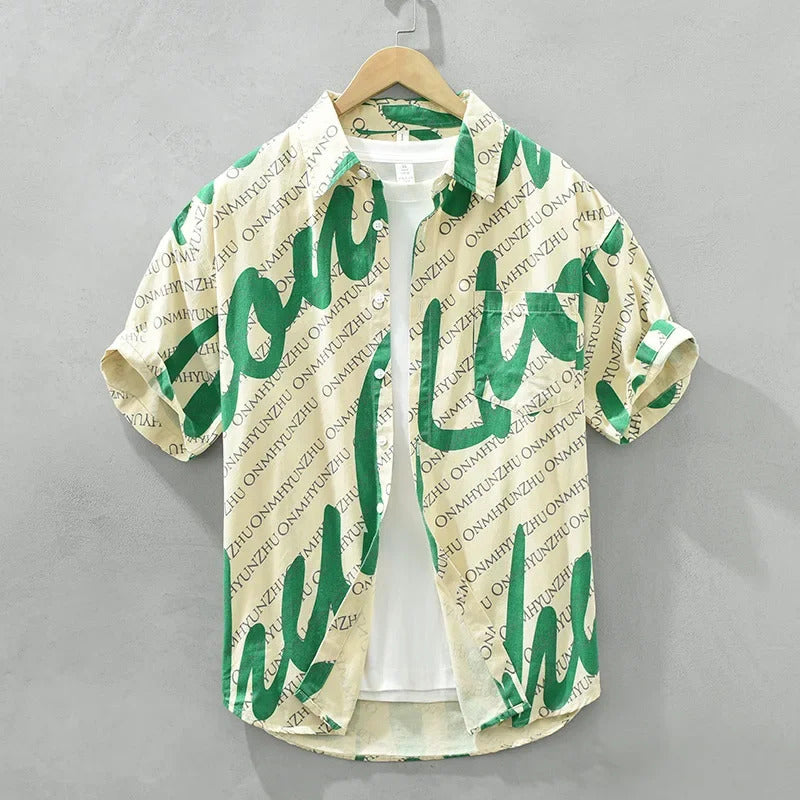 衬衫男M2712 Trendy Brand Full Print Short Sleeve Flower Shirt Men's Streetwear Loose Fit Fashionable Summer Wind Versatile Shirt 1 Pie