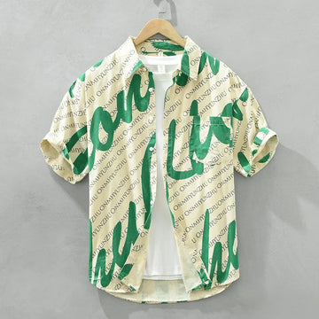 衬衫男M2712 Trendy Brand Full Print Short Sleeve Flower Shirt Men's Streetwear Loose Fit Fashionable Summer Wind Versatile Shirt 1 Pie